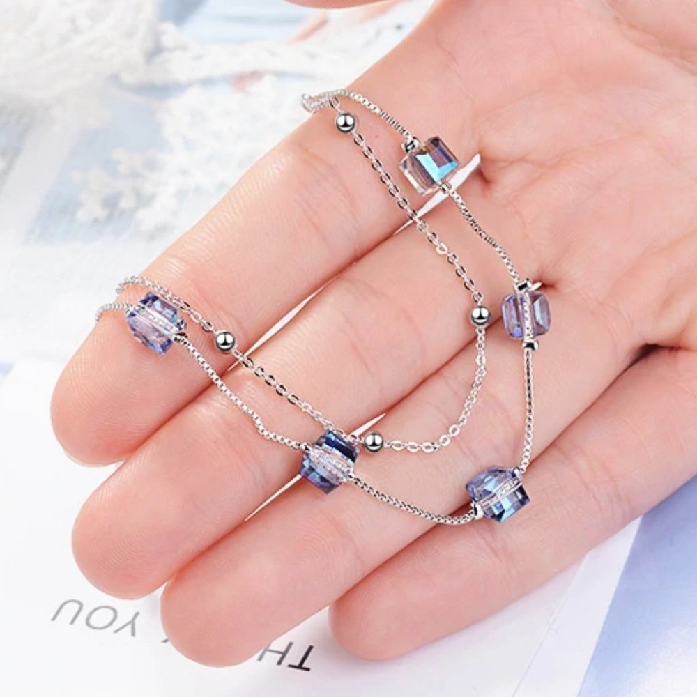 NEW 925 Sterling Silver Crystal Cube Bracelet